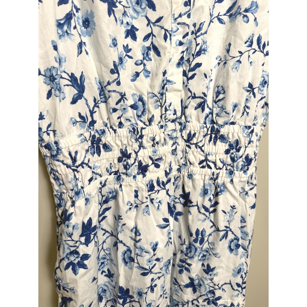 French Connection M Cotton Long Midi Dress Blue White Floral Coastal Cottage - Picture 6 of 10